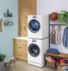 Stacked washer & dryer set with front load washer and electric dryer in white. Gaf140ssnww 4 Ada Riser And Drip Pan 24 Wide Frontload Washers And Dryers Ge Appliances Parts