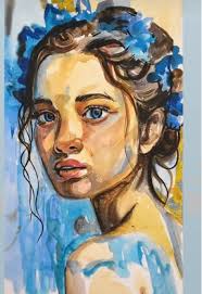 Watercolor painting of field scene