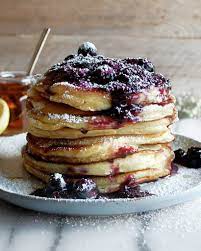Lemon Ricotta Pancakes With Blueberry Syrup The Original Dish Recipe Homemade Blueberry Syrup Lemon Ricotta Pancakes Savoury Cake