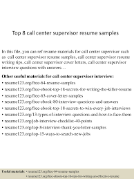 Top 8 Call Center Supervisor Resume Samples