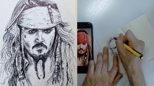 Ballpoint Pen Face Drawing : How to Draw Captain Jack Sparrow