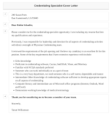 Credentialing Specialist Cover Letter | Velvet Jobs