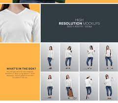 Download Women S V Neck Long Sleeve Shirt Mockup Set In Apparel Mockups On Yellow Images Creative Store