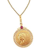 The design is unique in american coinage. 2 50 Indian Head Gold Piece Quarter Eagle Coin In 14k Gold Twisted Rope Bezel W Ruby 18 14k Gold Rope Chain Signals Hy2342