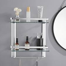 Looking for a good deal on bathroom glass shelf? Bathroom Shelving Solution Bathroom Shelves Wall Mounted Rectangular Tempered Glass Shelf With Towel Bar Shower Storage Organizer Heavy Duty 2 Tier Silver Pricepulse