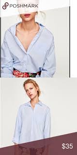 Nwt Zara Sky Blue V Neck Poplin Shirt Size Large Blue V Poplin Shirt Clothes Design