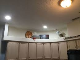 Remove old fluorescent lighting box · install 4 led recessed lights · 4'x8′ box · newly textured ceilings · all drywall repairs · bullnose edges · can paint ceiling . I Have A 90s Drop Down Soffits In My Kitchen How Do I Update It Hometalk