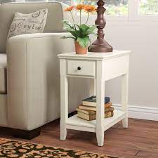 Table with shutters, rustic, two drawers, in fir, trapezoidal legs with brace, from the 50s. White End Side Tables You Ll Love In 2021 Wayfair