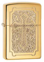 These unique designs have been placed on several different lighter cases such as red matte, black matte, brushed chrome, high polish brass. Eccentric Engraved Religious Cross Brass Windproof Lighter Zippo Usa