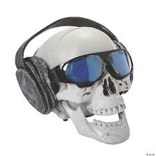 Xray view of fractured skeleton because high volume music in the headphones broke his skull. Talking Skull With Headphones Halloween Decoration Oriental Trading