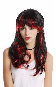 Black hair with red streaks. Wig Ladies Women Long Fringe Black With Red Streaks Highlights She Devil Demon Vampire