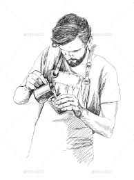 young barista man vector illustration in pencil sketsa karya seni dekorasi ilustrasi