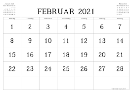 Kalender 2021 januar zum ausdrucken. Kostenlose Druckbare Leere Monatskalender Und Planer Fur Februar 2021 A4 A5 A3 Pdf Und Png Vorlagen 7calendar