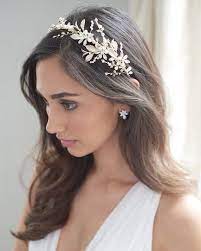 Floral Vine Bridal Headband Rhinestone Pearl Headband Crystal Floral Bridal Headpiece Gold Pearl Wedding Hair Down Hair Vine Bridal Hair Vine