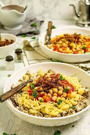 Egyptian Kushari Recipe With Pasta Rice And Lentils Recipe In 2021 Pasta Recipes Koshari Recipe How To Cook Pasta