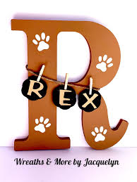 Rex Wood Initial Letter Dog Home Decor Pet Themed Wall Hanging Pet Name Pawprints Personalized Gifts Gift Wood Initials Decorative Letters Dog Room Decor