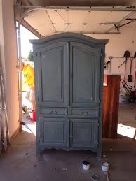 Annie Sloan Chalk Paint 50 French Linen 25 Graphite 25 Aubusson Blue Followed By Distressing Clea Painted Armoire Armoire Makeover Home Decor Furniture