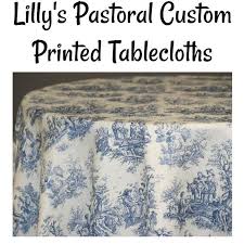 Lilly S Pastoral Toile Custom Printed Toile Tablecloth Etsy Custom Table Cloth Table Cloth White Table Cloth