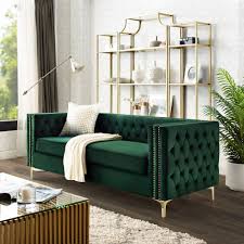 Inspired Home Sania Velvet Sofa 3 Seat Nailhead Trim Gold Legs Inspired Home Hunter Green Walmart Com Green Couch Living Room Green Sofa Living Green Sofa Living Room