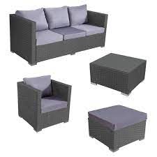 1 canapé 3 places de 160 x 80 x 70 cm (l,l,h), hauteur d'assise : Salon De Jardin Bas Resine Tressee Gris 4 Places Cargese