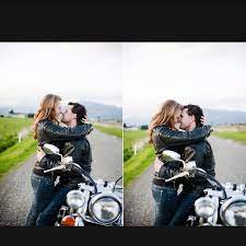 Pin By Margie Loudon On Love Story Motorcycle Engagement Photos Couple Engagement Pictures Biker Wedding