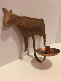 REX MORTON COPPERSMITH HAND HAMMERED COPPER COW CANDLE HOLDER WALL MOUNT