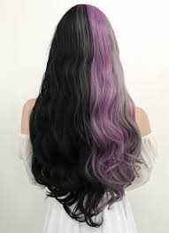 See more ideas about dyed hair, split dyed hair, hair styles. Long Curly Purple Grey Black Mixed Lace Front Synthetic Split Color Wi