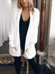 White Pockets Long Sleeve Casual Cardigan Sweater L White Sweater Outfit Casual Cardigans Casual Cardigan Sweater