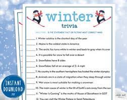 Winter trivia questions and answers printable general knowledge winter season interesting facts winter quizzes gk quiz free online in . Winter Games Etsy