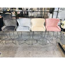 Bar stools & counter stools. Aubrey Grey Velvet Bar Stool With Studded Detail And Chrome Legs Picture Perfect Home
