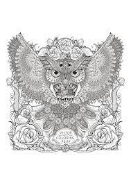 Coloring page inspired by a textile design (cfa voysey, england, 1897) simple owl rachel. Owl With Complex Patterns Owls Adult Coloring Pages