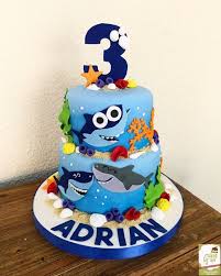 Bizcocho De Baby Shark Torta Baby Shark Nino Shark Birthday Cakes Boys 1st Birthday Cake Boy Birthday Cake