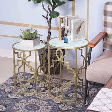 Traditional temptation put together a space with a more traditional look. Buy Gold Round Nesting End Side Tables Glass Top Set Of 2 Stacking Small Coffee Tables For Small Space Living Room Bedroom 16 5x22 14x19 Online In Indonesia B0836lwtn3