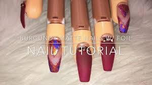 Acrylic nail designs burgandy : Coffin Burgundy Matte Nails With Diamonds Nail And Manicure Trends