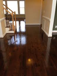 Red Oak Hardwood Floors After Three Coats Of Polyurethane Semi Gloss Mix Of Minwax Dark Walnut Ebony An Cherry Wood Floors Wood Floors Wide Plank Wood Floors