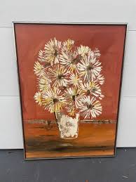 Etta Benjamin Cien Mid Century Large Floral Painting Signed California  Listed Artist