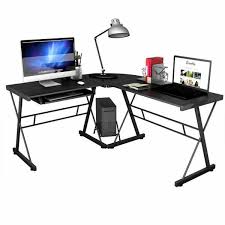 Costway L Shape Corner Computer Gaming Desk Workstation Wood Steel Laptop With Cpu Stand Hw51072 The Home Depot In 2020 Wood Computer Desk Pc Desk Desk