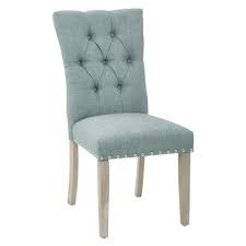 Dark brown leather tufted ottoman on mahogany feet with brass nailheads around the bottom. Osp Home Furnishings Preston Dining Chair In Marlow Bluebird Fabric With Silver Nailheads And Brushed L Dining Chairs Fabric Dining Chairs Tufted Dining Chairs
