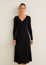 Ribbed Buttoned Dress Women Mango Usa Clothes Dresses Womens Dresses