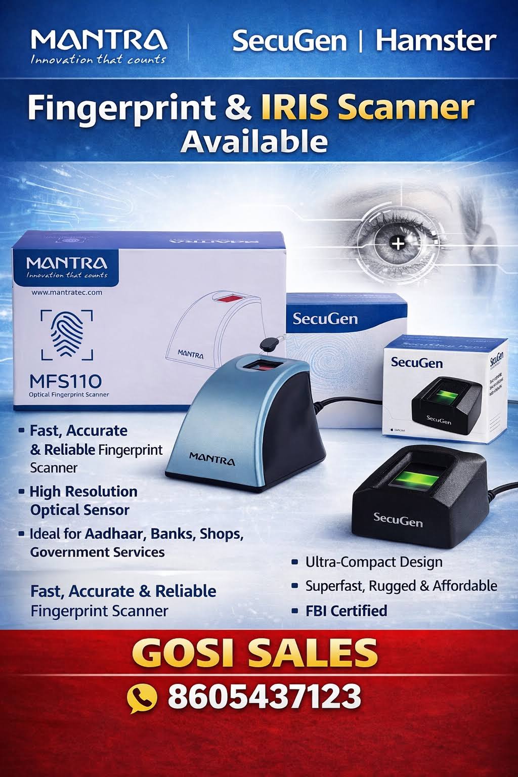 MANTRA MFS 110 SECUGEN PRO20 MANTRA IRISH SCANNER product image