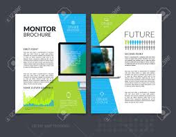 Make print or digital promotional material using desktop and mobile apps. Business Brochure Template Layout Abstract Flyer Design Cover Report Magazine Booklet In A4 With Blue Green Diagonal Shapes With Triangle Computer And Infographics Minimal Vector Royalty Free Cliparts Vectors And Stock Illustration