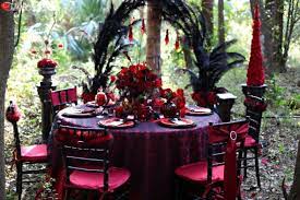 Cranberry And Black Table Setting Gothic Wedding Decorations Halloween Themed Wedding Halloween Wedding