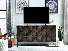 Dark brown solid mango wood finish tv stand media console with 2 doors and 2 open shelves. Ashley Contemporary Tv Stand Chasinfield Tv Stand