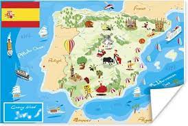Op deze website zijn hele algemene spanje kaarten te vinden, die een goed overzicht geven van het. Bol Com Kaart Van Spanje Met Illustraties Poster 90x60 Cm Foto Print Op Poster
