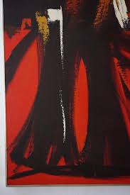 VTG Mid Century Etta Benjamin Cien red/blk abstract painting Hillside  Original