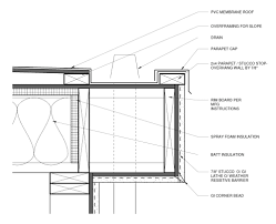 A downspout nozzle is also known as a cow's tongue or a lamb's tongue. Hidden Gutter System Keith Messick Architecture