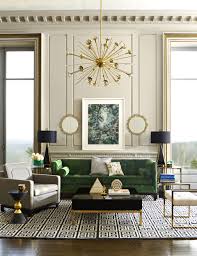 An Emerald Living Room Oasis Complete With Jonathan Adler Furniture Lighting And Decorative Accessorie Interior Deco Living Room Designs Living Room Interior