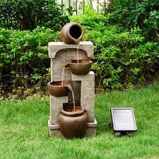The solar panel either forms a part of the fountain, or is separately mounted. Peaktop Solar Power Water Fountain Garden Bronze Water Feature Ornament Lights Pt Sf0001 Teamson Home Uk