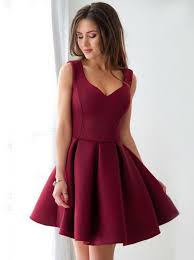 A Line Scoop Short Pleated Dark Red Satin Homecoming Dress Cute Homecoming Dresses Homecoming Dresses Short Satin Homecoming Dress