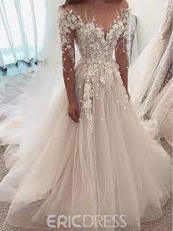 Ericdress Beading Flowers Long Sleeves Wedding Dress Blue Wedding Guest Dresses Wedding Dress Champagne Camouflage Wedding Dresses